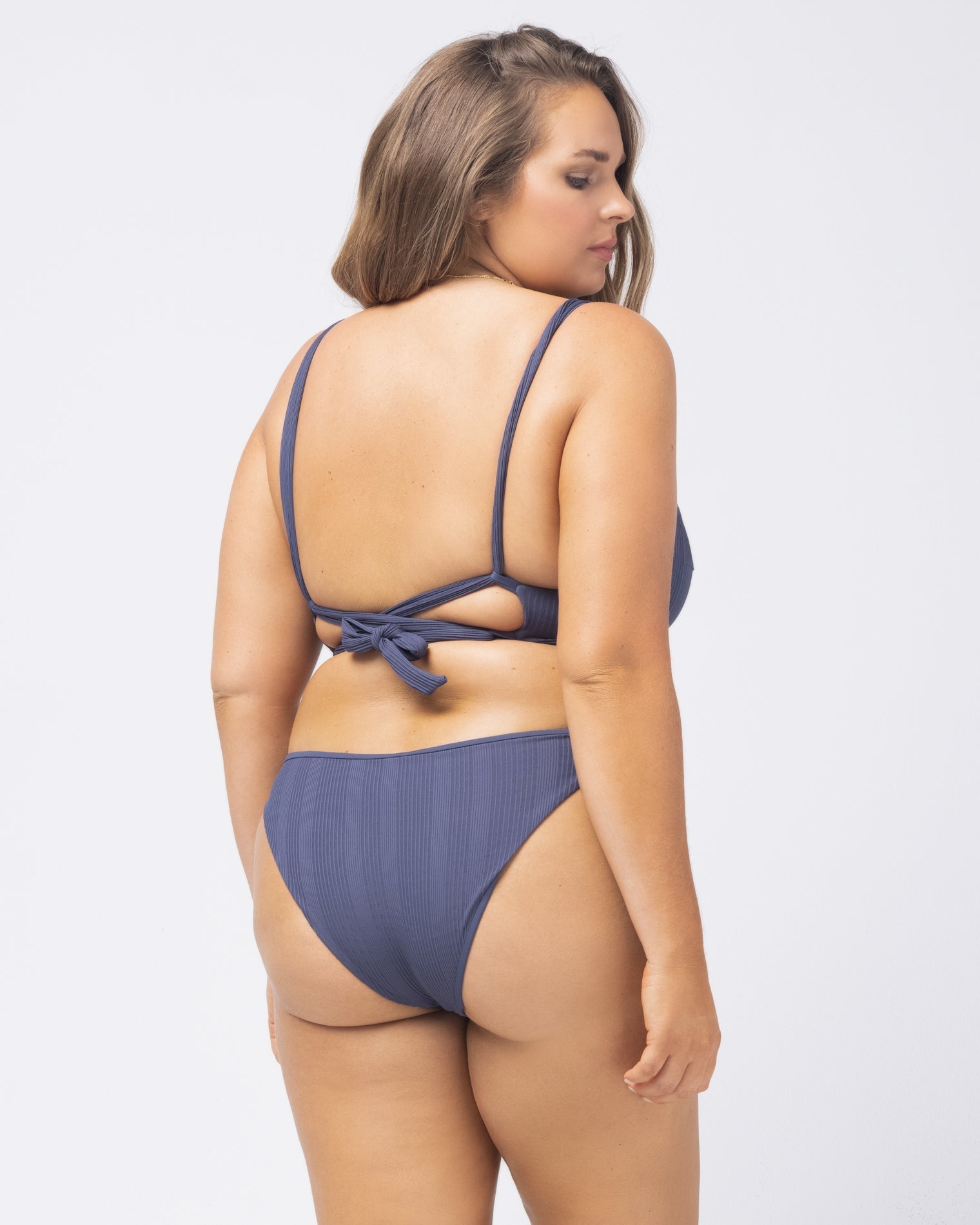 Pointelle Rib Camacho Bikini Bottom - Slate Slate | Model: Ali (size: XL)