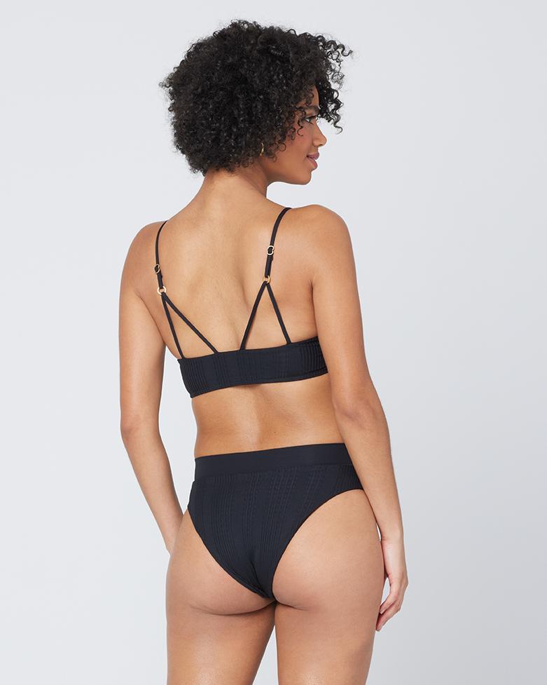 Pointelle Rib Siren Bikini Top - Black Black | Model: Valyn (size: S)