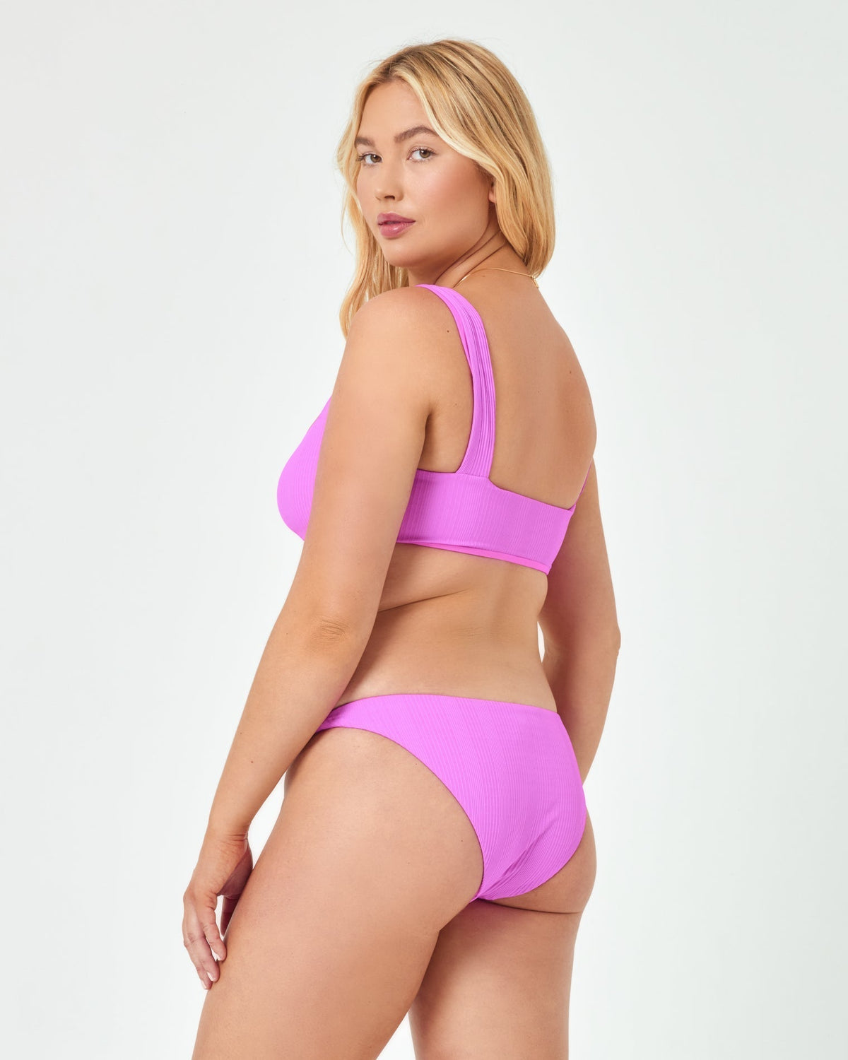 Pointelle Rib Camacho Bikini Bottom - Bright Fuchsia Bright Fuchsia | Model: Natalie (size: S)