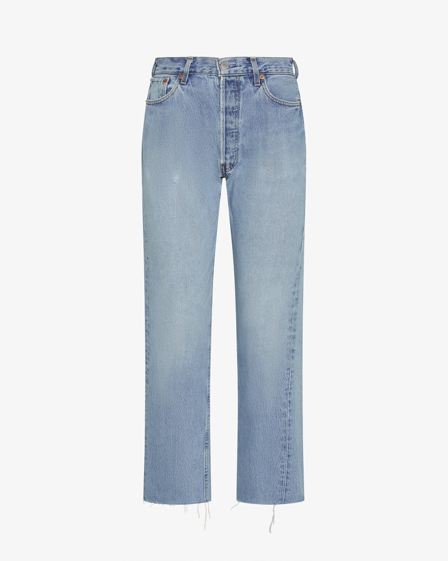 aligrace Relaxed Raw Jean Off-model view of the aligrace Relaxed Raw Jean in light wash, showing a relaxed straight-leg denim jean with a raw unfinished hem.