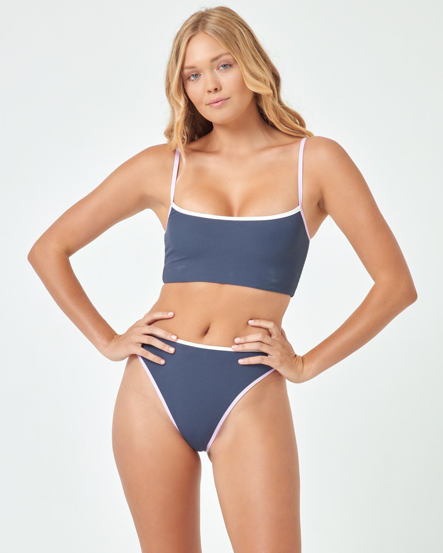Ribbed Adalyn Bikini Top - Lily Slate Cream Lily-Slate-Cream | Model: Charlie (size: S)