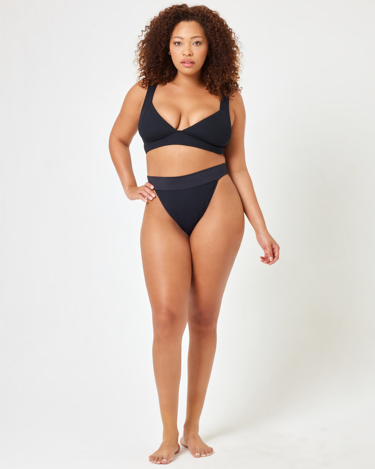 Ribbed Lola Bikini Bottom - Black Black | Model: Amber (size: XL)