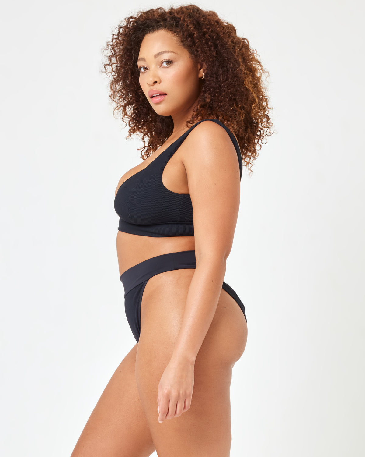 Ribbed Lola Bikini Bottom - Black Black | Model: Amber (size: XL)