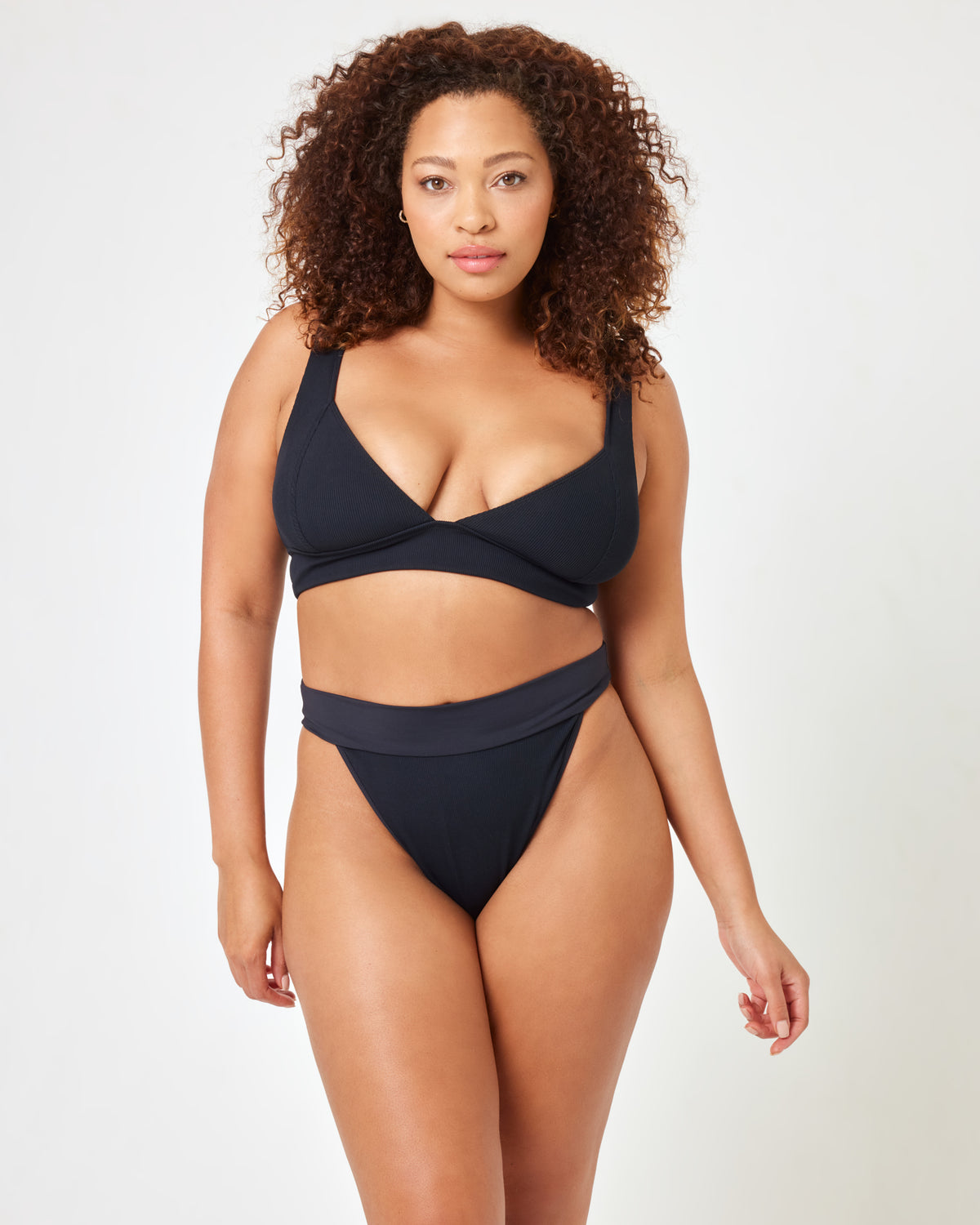 Ribbed Lola Bikini Bottom - Black Black | Model: Amber (size: XL)