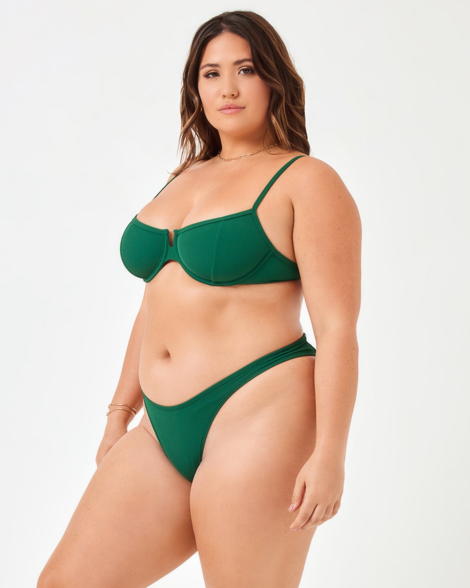 Ribbed Hunter Bikini Top - Emerald Emerald | Model: Jessica (size: XL)