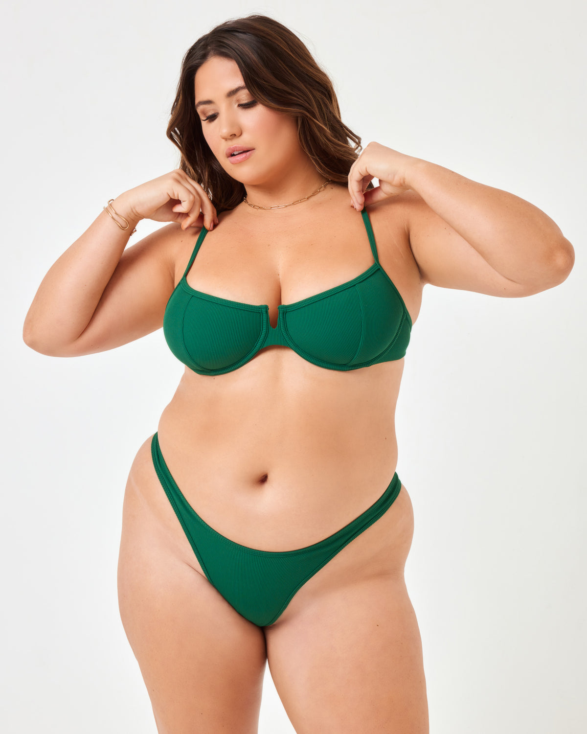 Ribbed Hunter Bikini Top - Emerald Emerald | Model: Jessica (size: XL)