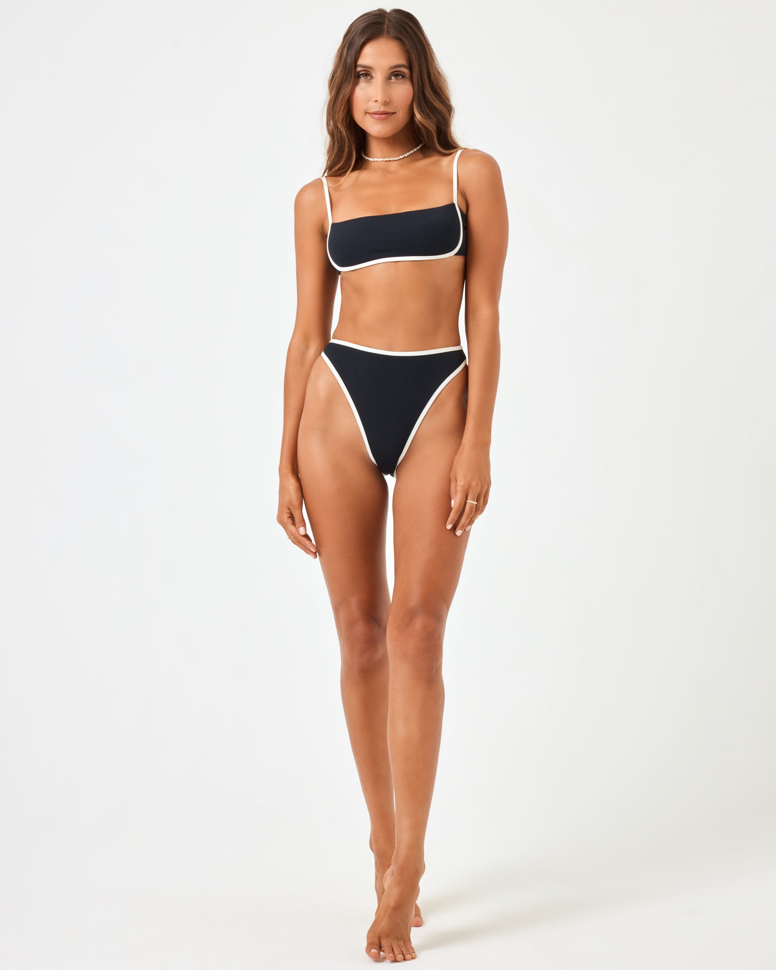 Ribbed Hazel Bikini Top - Black-Cream Black-Cream | Model: Anna (size: S) | Hover