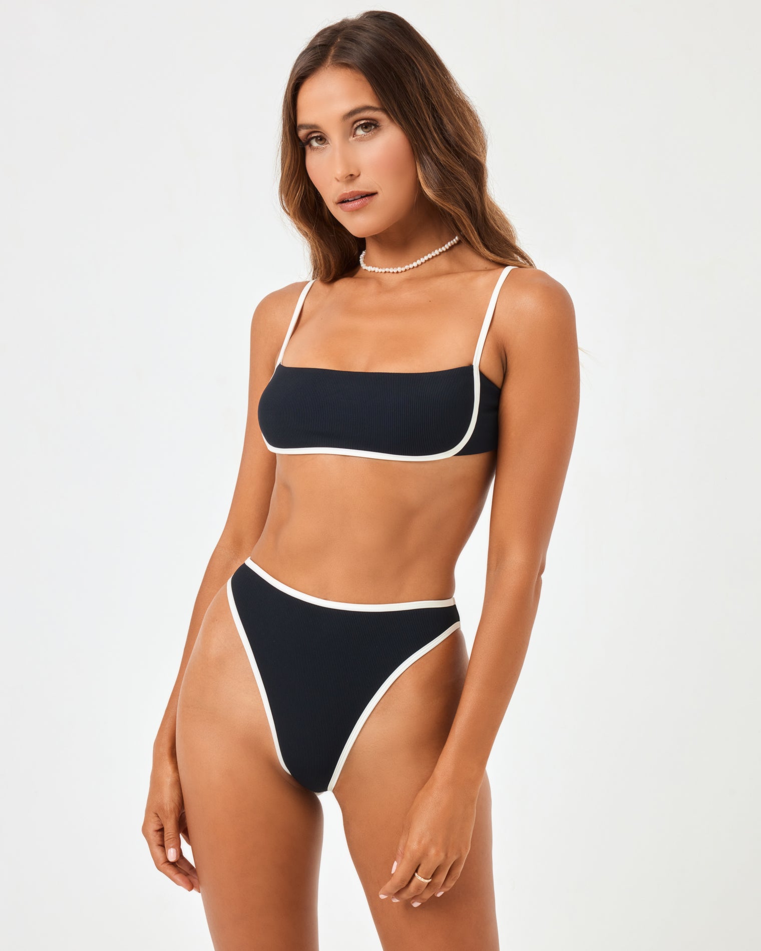 Nora Bikini Bottom - Black-Cream Black-Cream | Model: Anna (size: S) | Hover