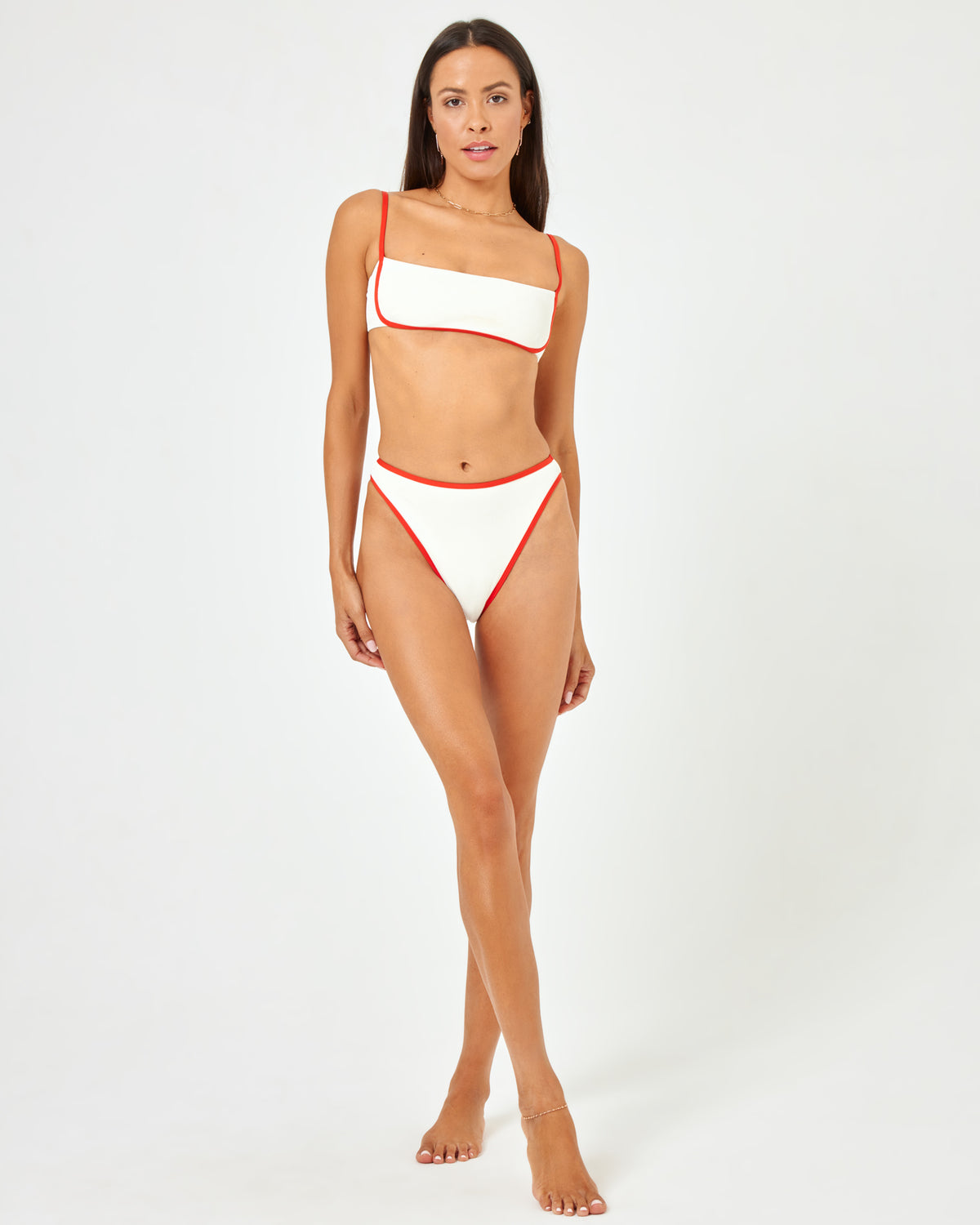 Ribbed Nora Bikini Bottom - Cream-Pimento Cream-Pimento | Model: Emily (size: S) | Hover