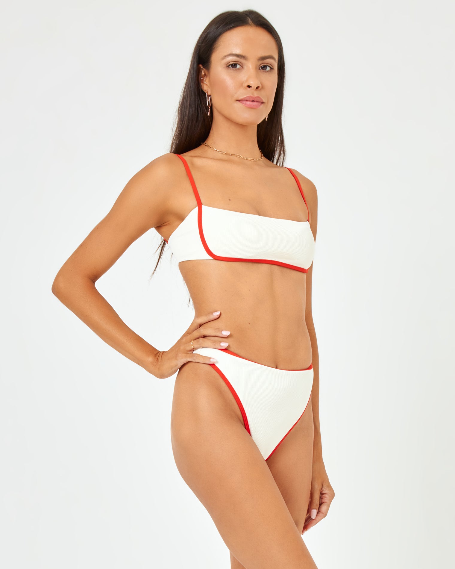 Ribbed Hazel Bikini Top - Cream-Pimento Cream-Pimento | Model: Emily (size: S) | Hover
