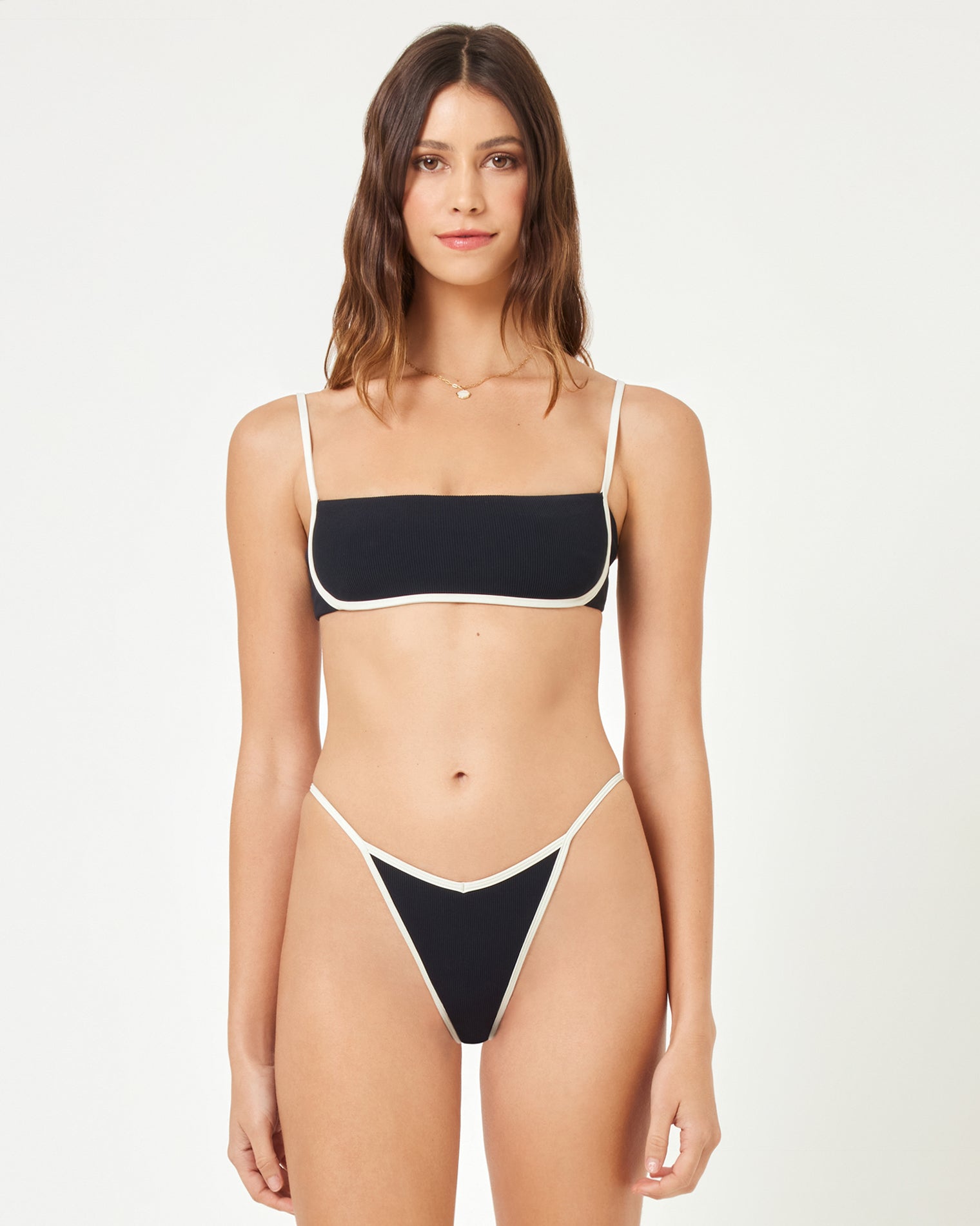 Ribbed Hazel Bikini Top - Black-Cream Black-Cream | Model: Kristen (size: S) 