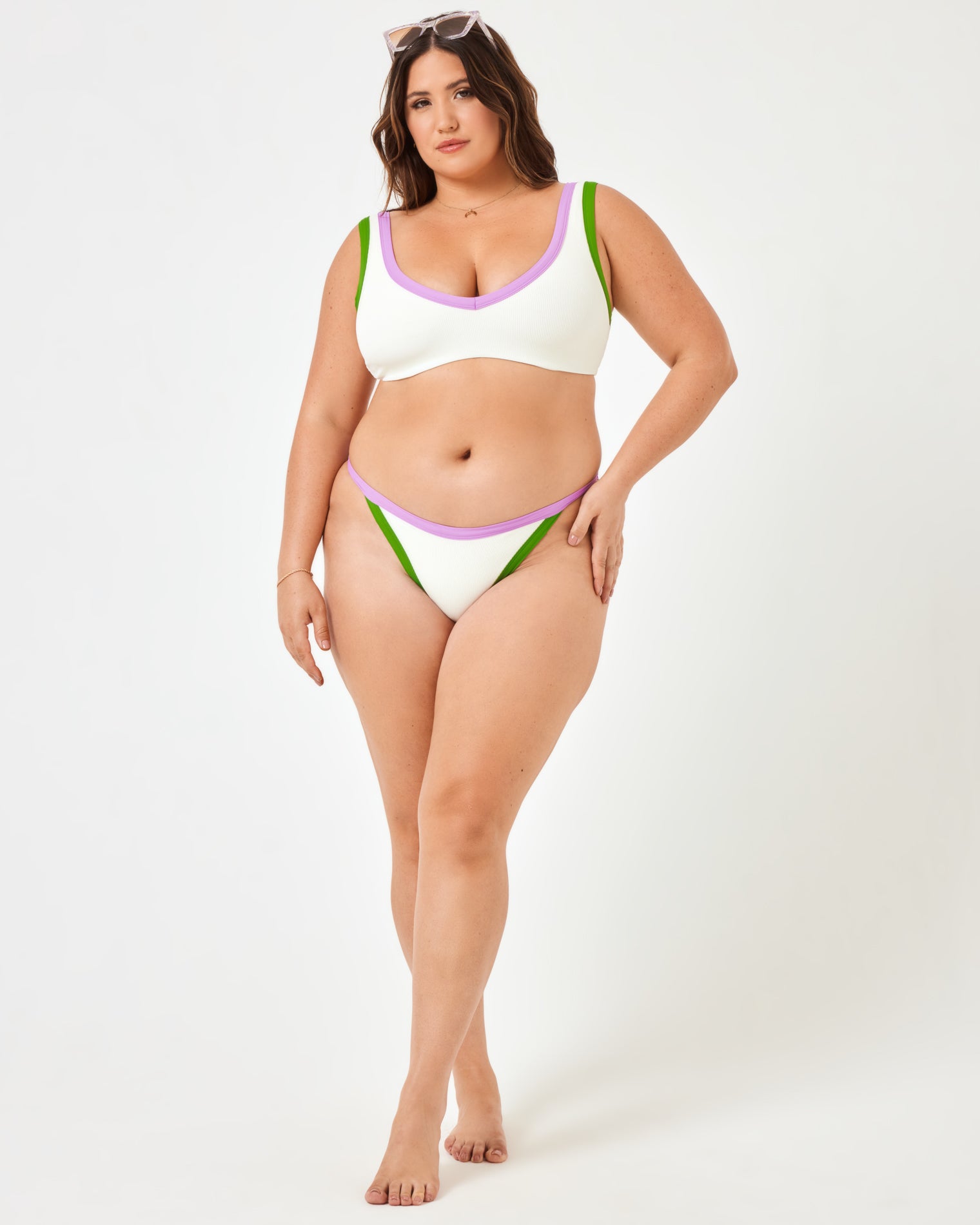 Ribbed Vacay Bikini Bottom - Cream-Jewel-Palm Cream-Jewel-Palm | Model: Jessica (size: XL)