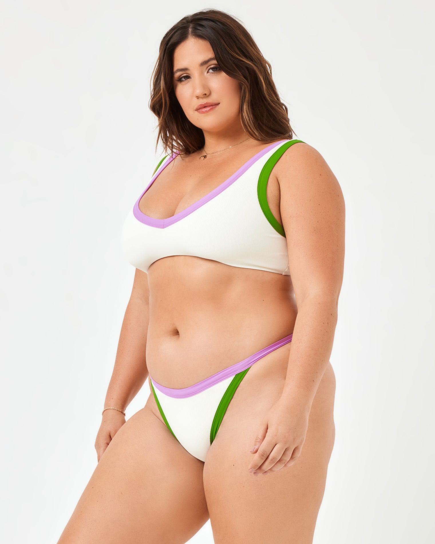 Ribbed Vacay Bikini Bottom - Cream-Jewel-Palm Cream-Jewel-Palm | Model: Jessica (size: XL)