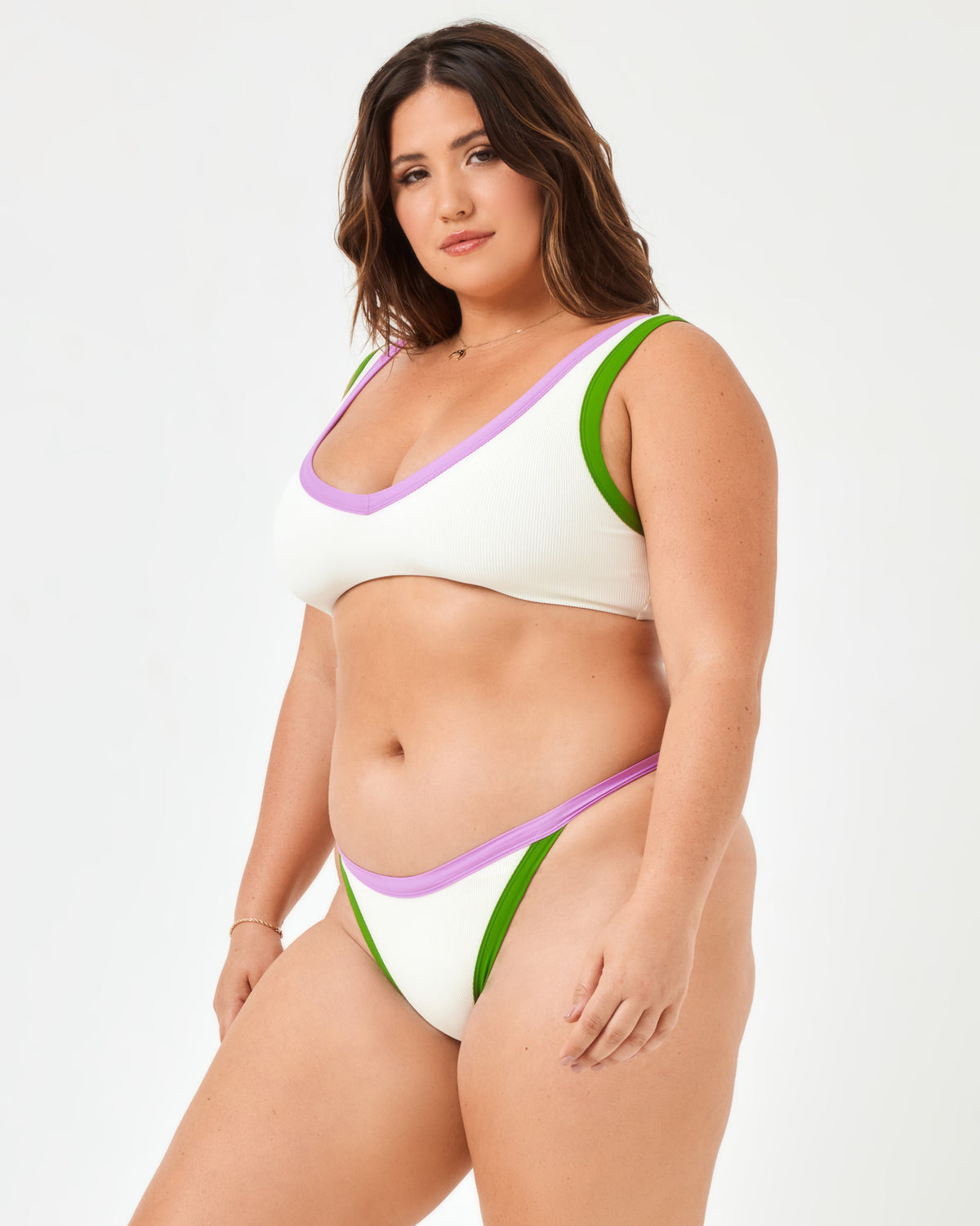 Ribbed Vacay Bikini Bottom - Cream-Jewel-Palm Cream-Jewel-Palm | Model: Jessica (size: XL)