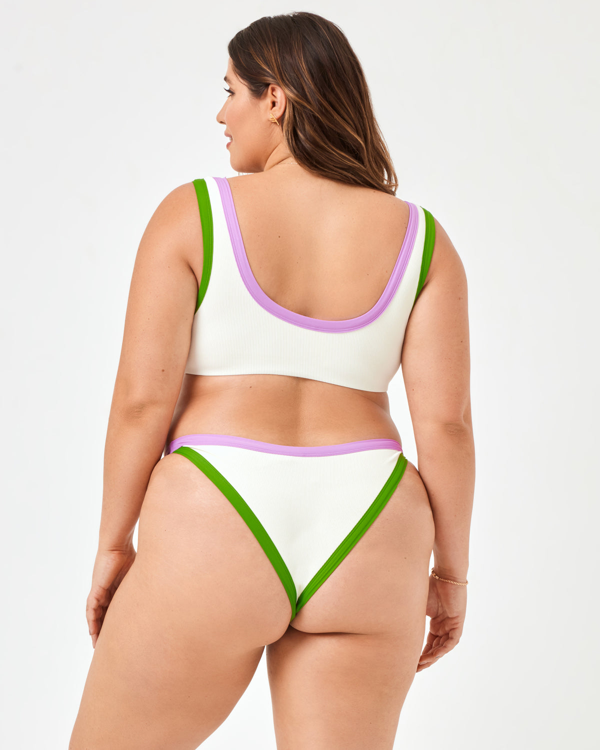 Ribbed Vacay Bikini Bottom - Cream-Jewel-Palm Cream-Jewel-Palm | Model: Jessica (size: XL)
