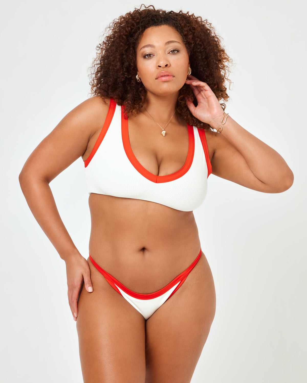 Ribbed Lala Bikini Top - Cream-Pimento Cream-Pimento | Model: Amber (size: XL)
