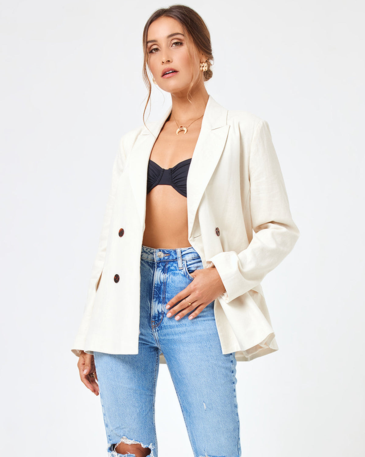 Rhodes Blazer Cream | Model: Anna (size: S)