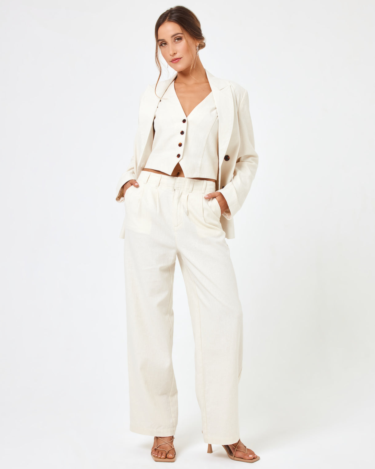 Rhodes Pant Cream | Model: Anna (size: S) | Hover