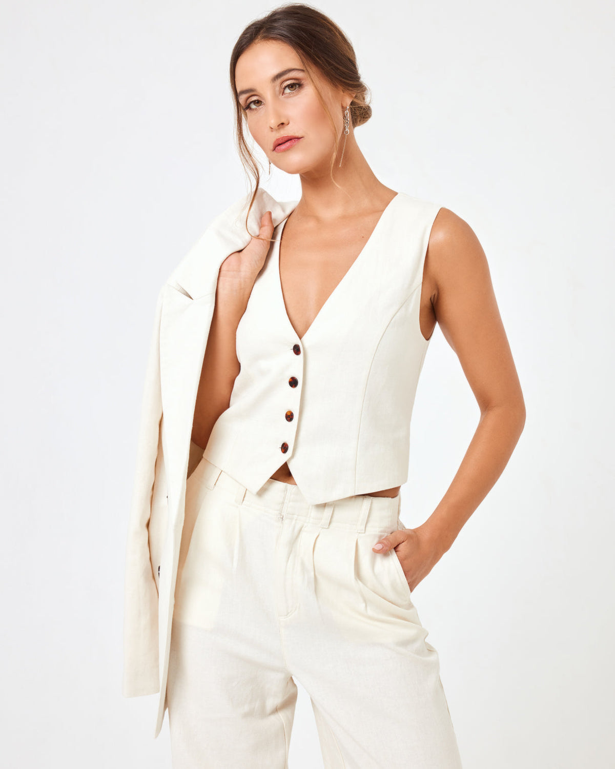 Rhodes Vest Cream | Model: Anna (size: S) | Hover