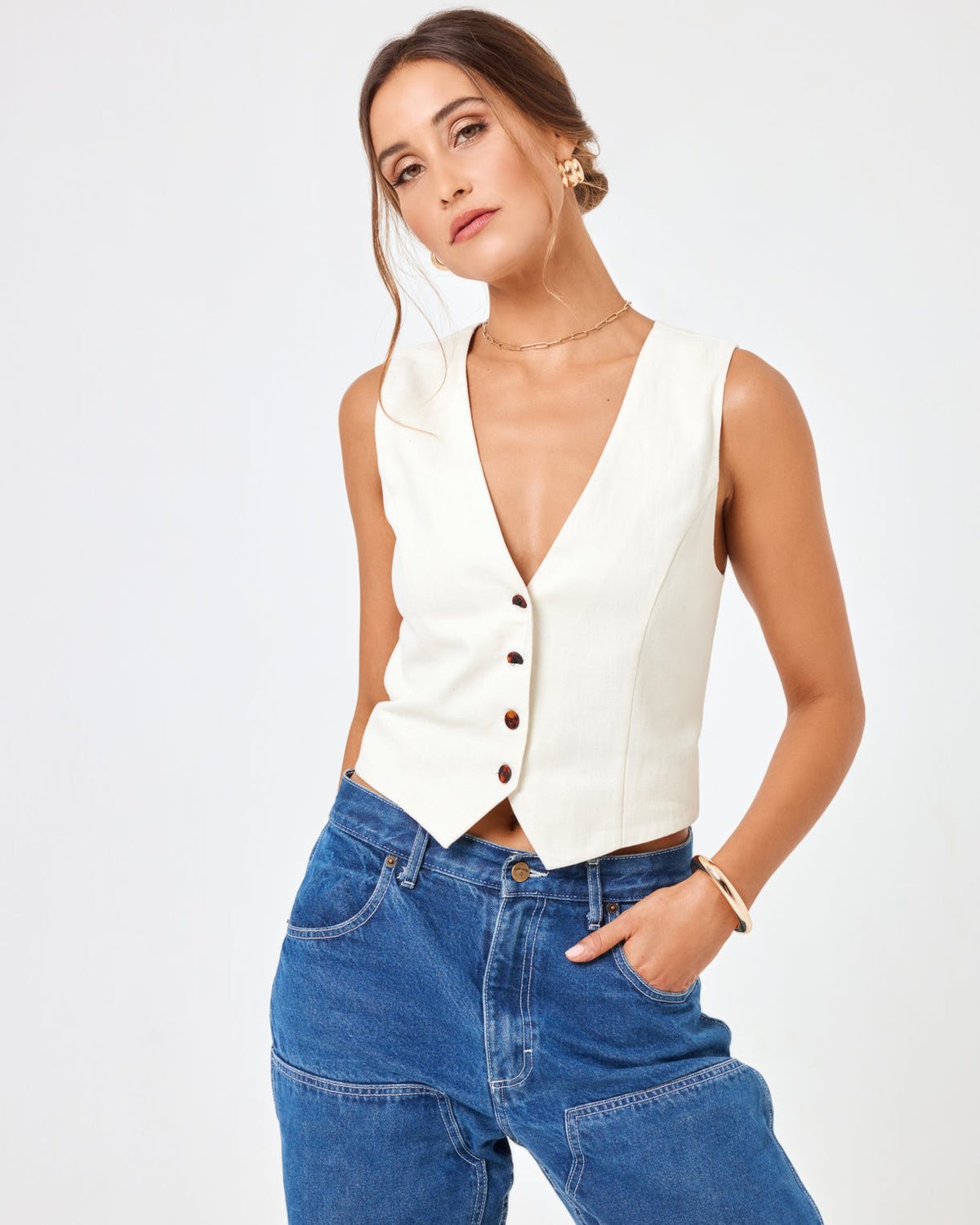 Rhodes Vest Cream | Model: Anna (size: S)