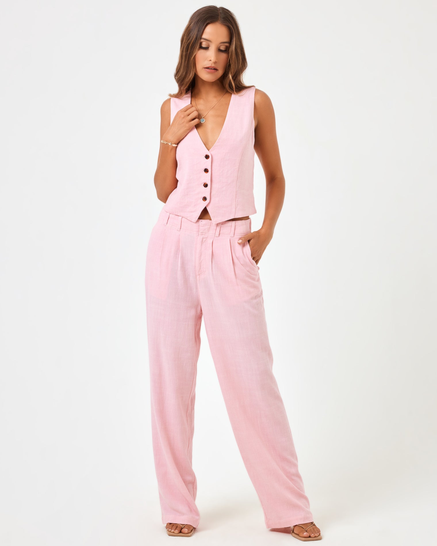 Rhodes Vest - Macaroon Pink Macaroon Pink | Model: Anna (size: S)