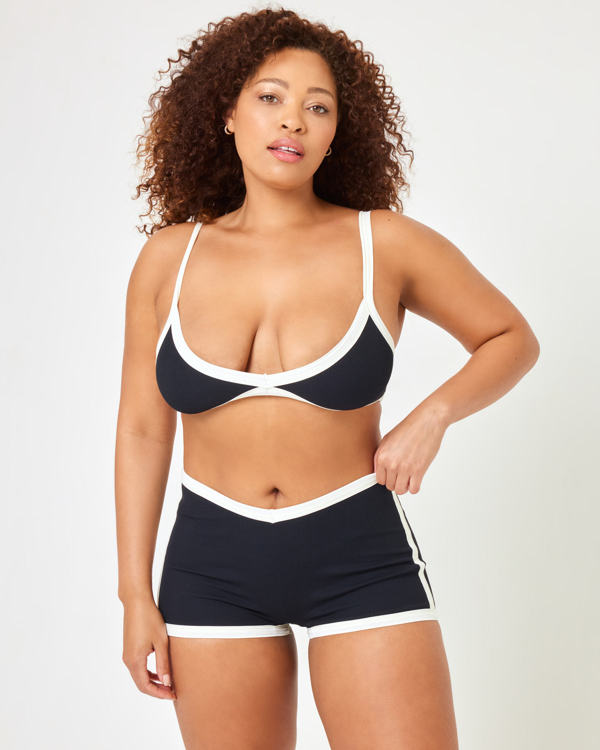 Sailor Bikini Bottom - Black-Cream Black-Cream | Model: Amber (size: XL)