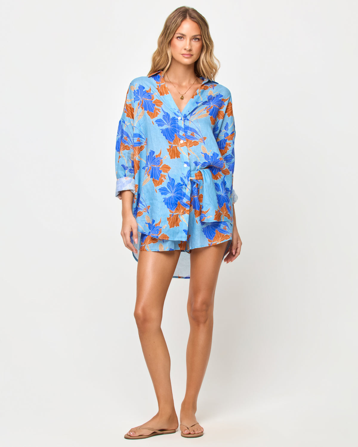 Rio Short - Ciao Bella LSPACE Rio short in Ciao Bella print, lifestyle/editorial front view on model.
