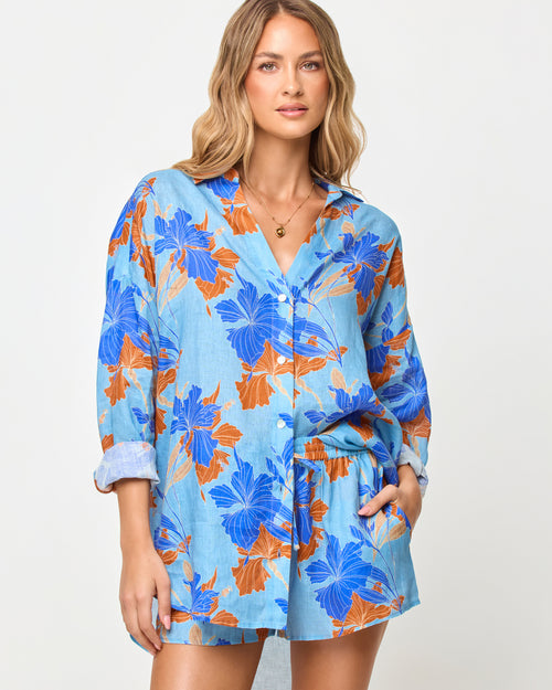 LSPACE Rio tunic in Ciao Bella print, front view on model.