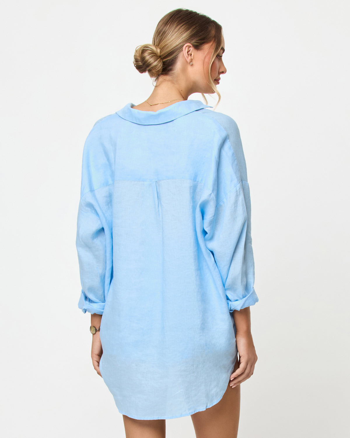 Rio Short - Sky Blue LSPACE Rio tunic and short in Sky Blue, back view on model.