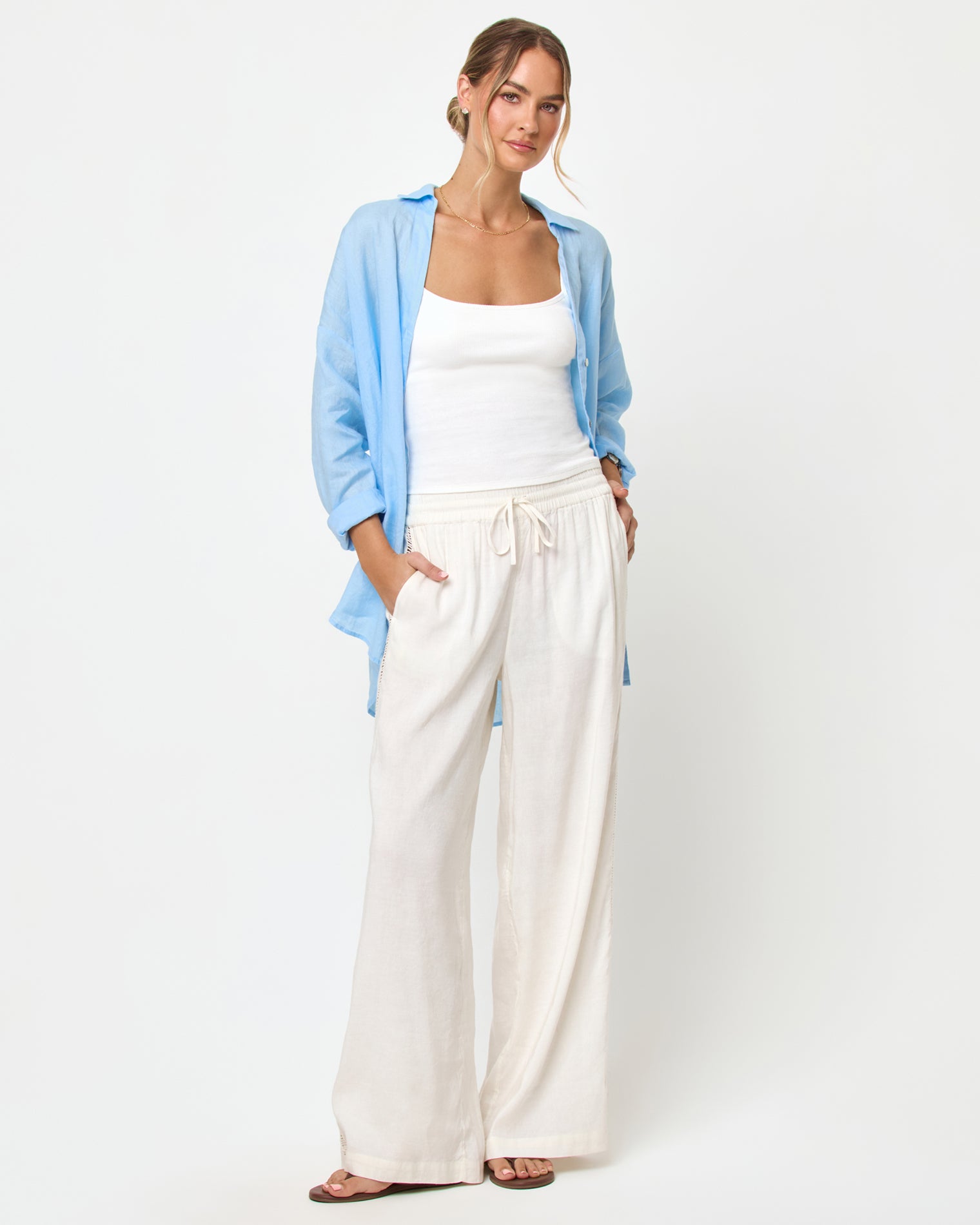 Rio Tunic - Sky Blue LSPACE Rio tunic in Sky Blue, front view on model.
