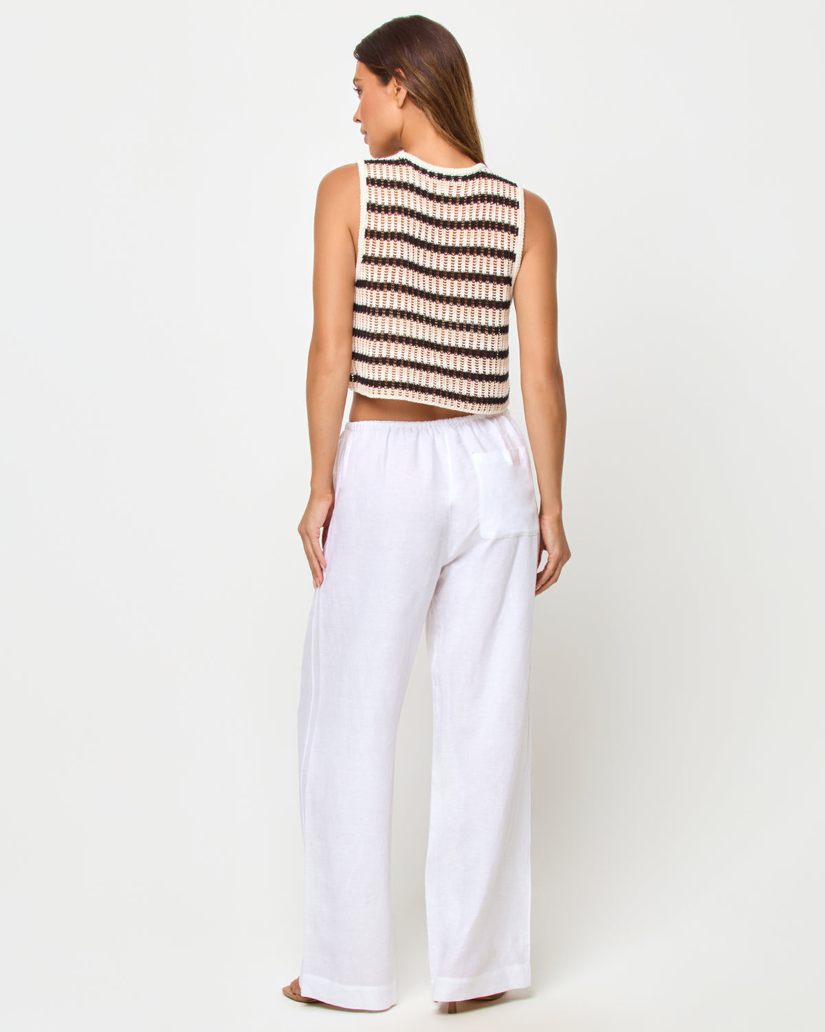 Sander Top - Isle Stripe LSPACE Sander top in Isle Stripe, back view on model.