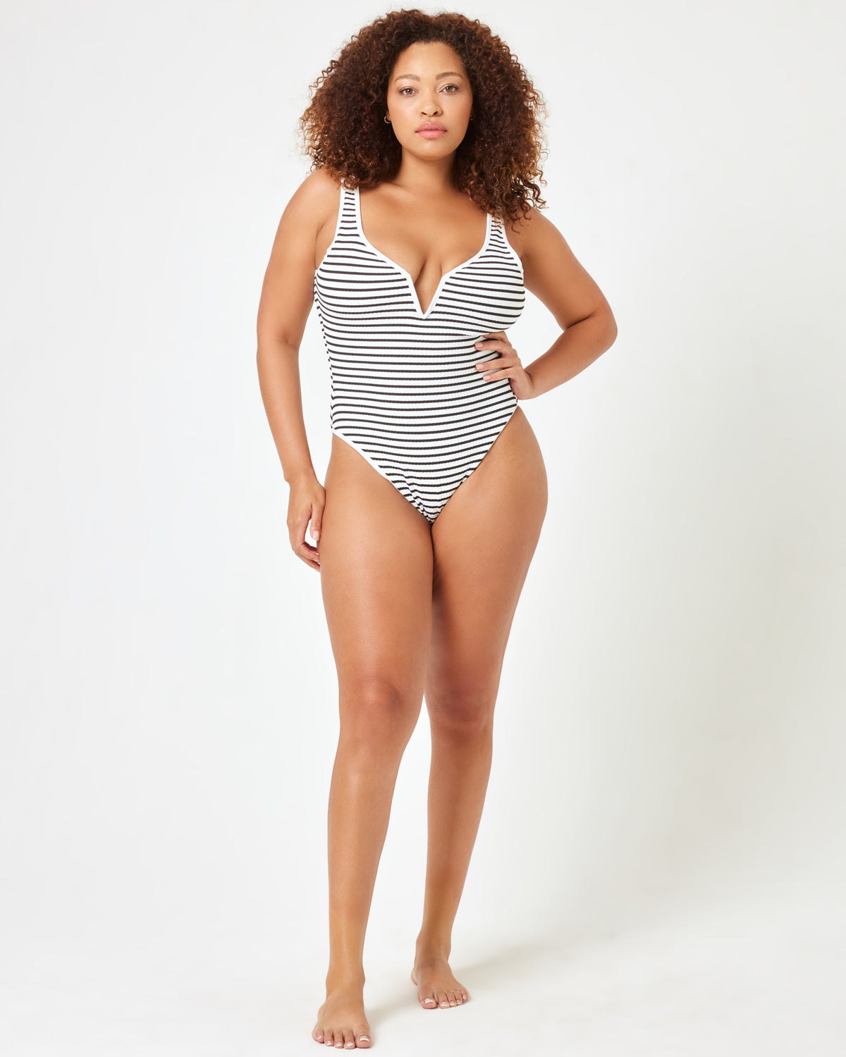 Coco One Piece Swimsuit - Sail Along Stripe Sail Along Stripe | Model: Amber (size: XL) | Hover