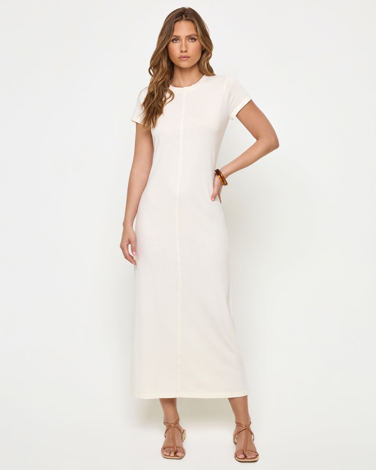 Sloane Dress - Cream cream casual midi dress with cap sleeves