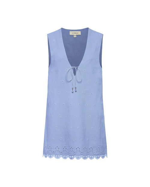 LSPACE Sunday Mini in chambray, off-model flat lay on white background.