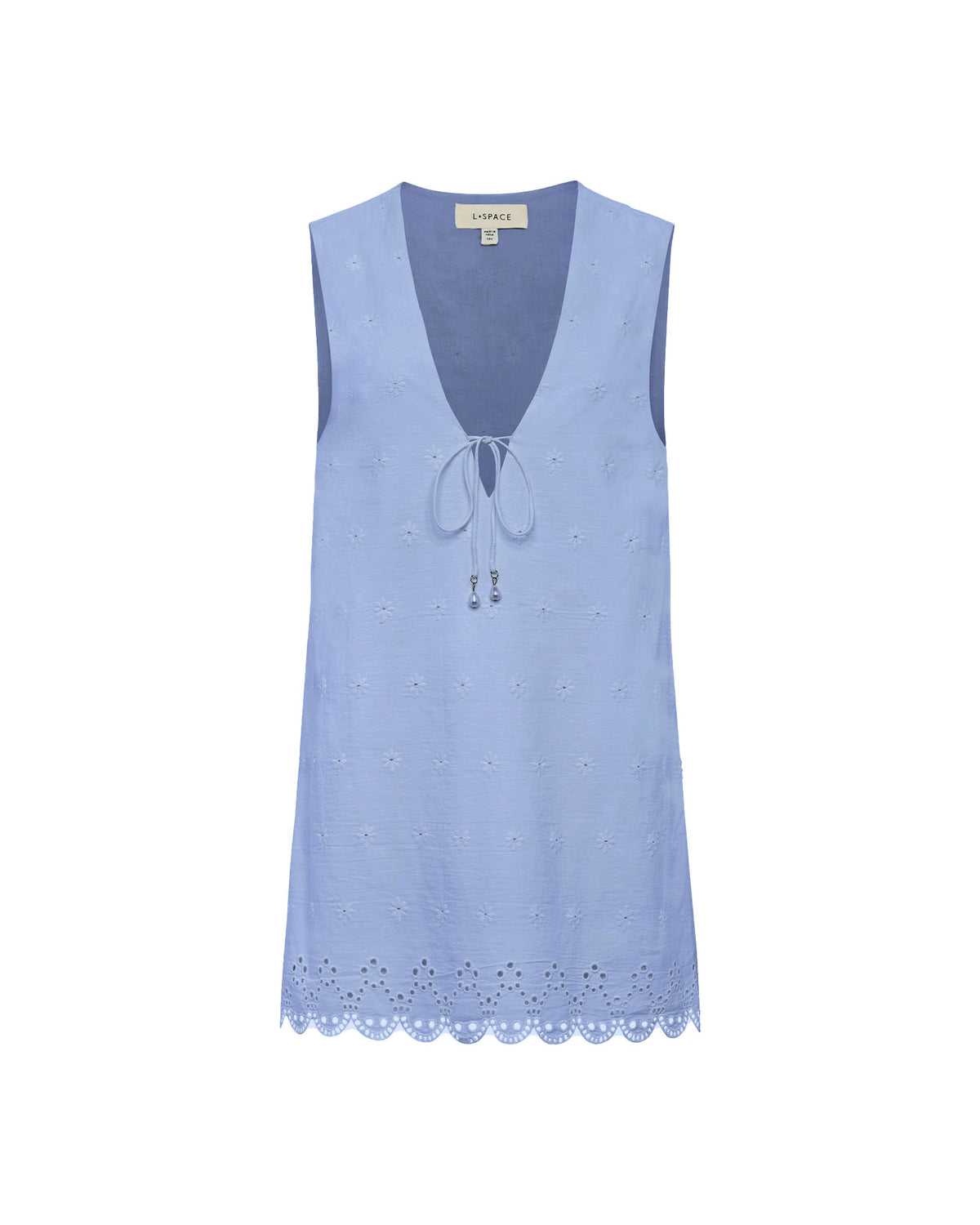 Sunday Mini - Chambray LSPACE Sunday Mini in chambray, off-model flat lay on white background.