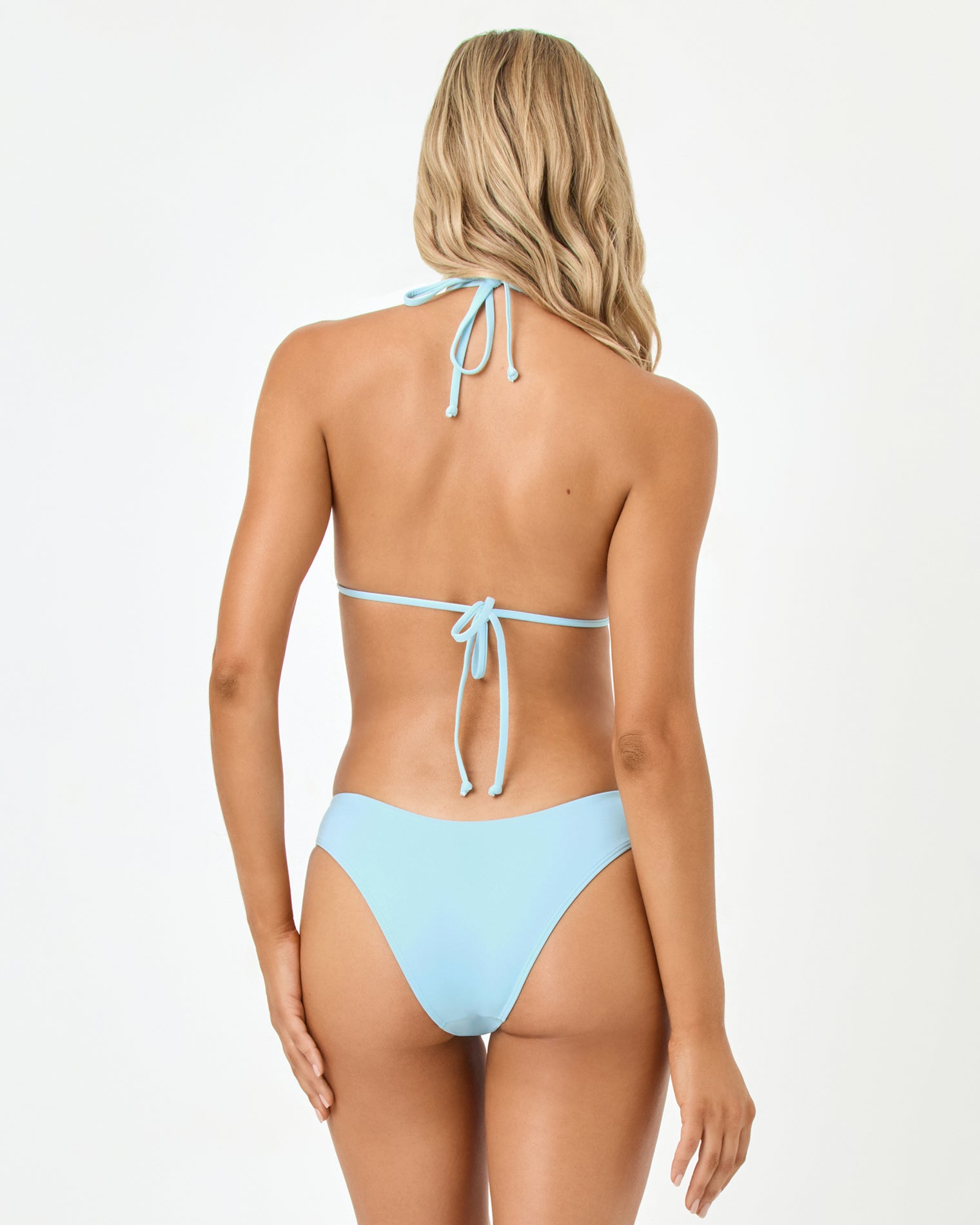Samba Bikini Top - Tourmaline Back view of light blue bikini set on a white background