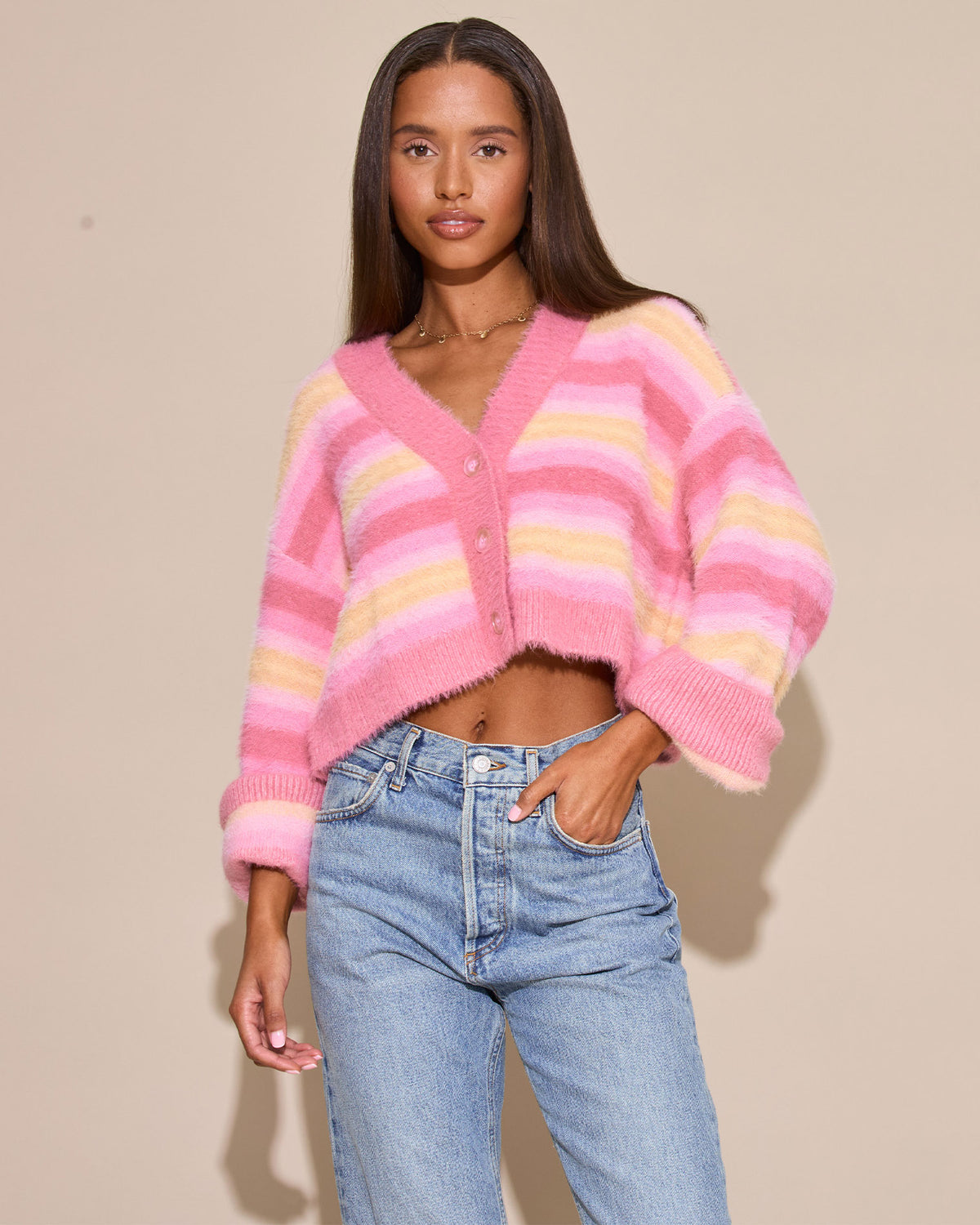 Daybreak Cardigan - Daybreak Stripe Daybreak Stripe | Model: Joycelyn (size: S) 