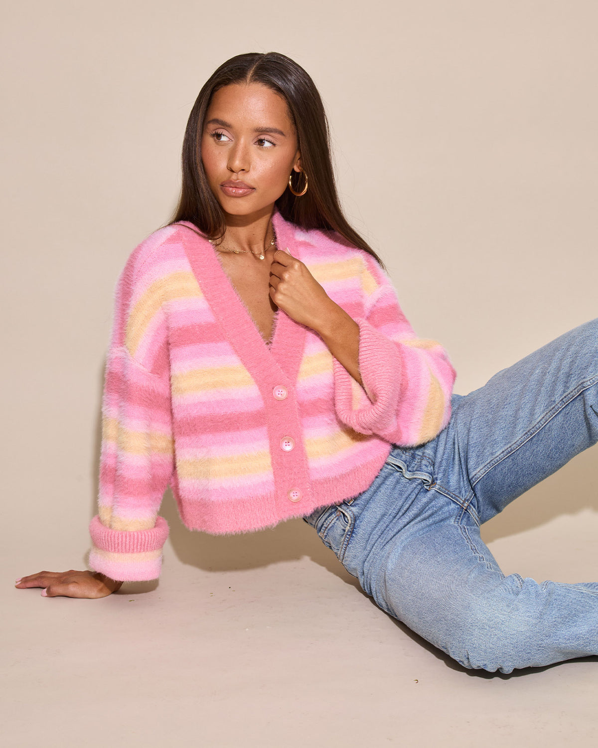 Daybreak Cardigan - Daybreak Stripe Daybreak Stripe | Model: Joycelyn (size: S) | Hover