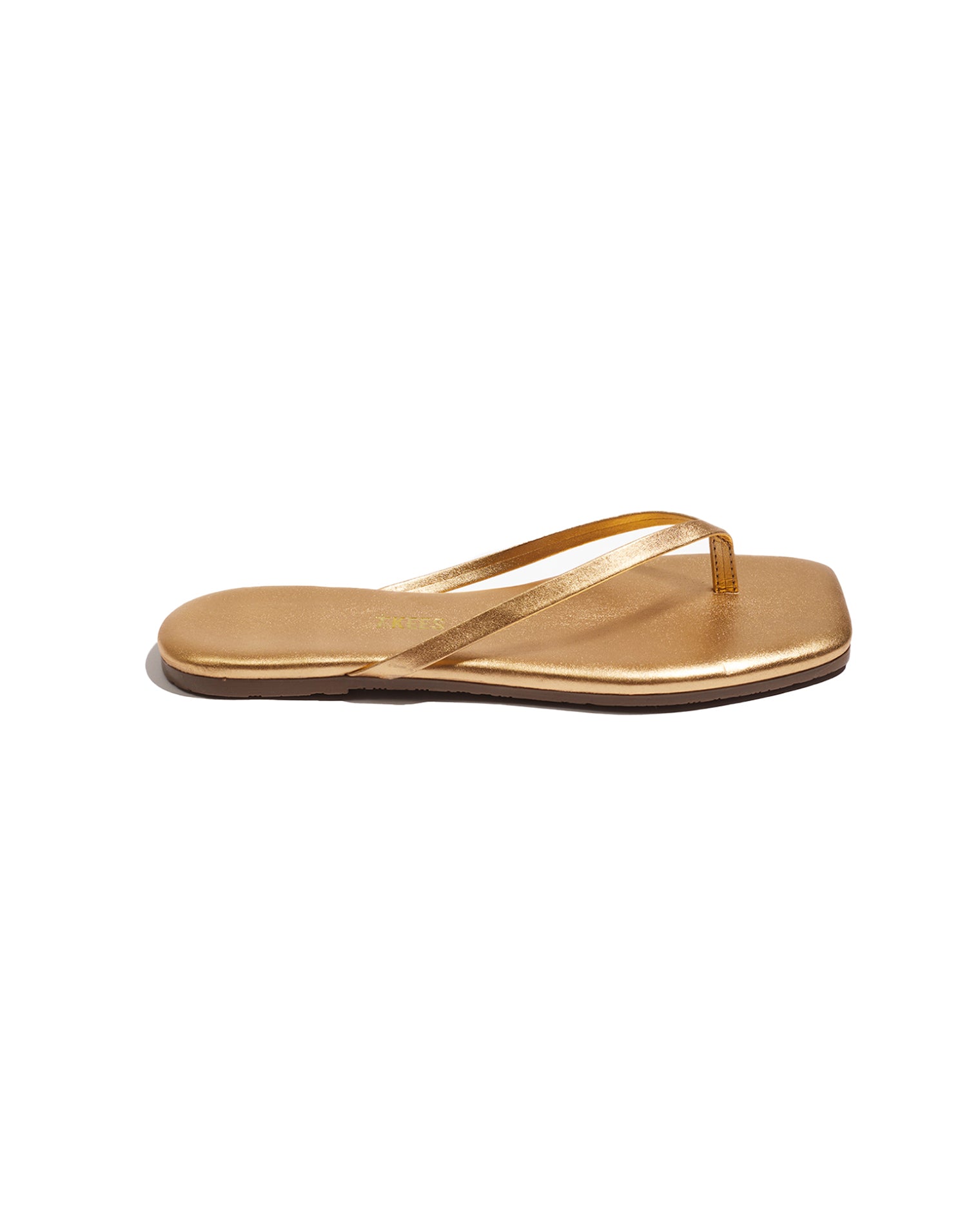 TKEES Square Toe Lily Sandals - Blink Side view of the TKEES Square Toe Lily Sandals in blink showing the gold metallic strap and square toe.