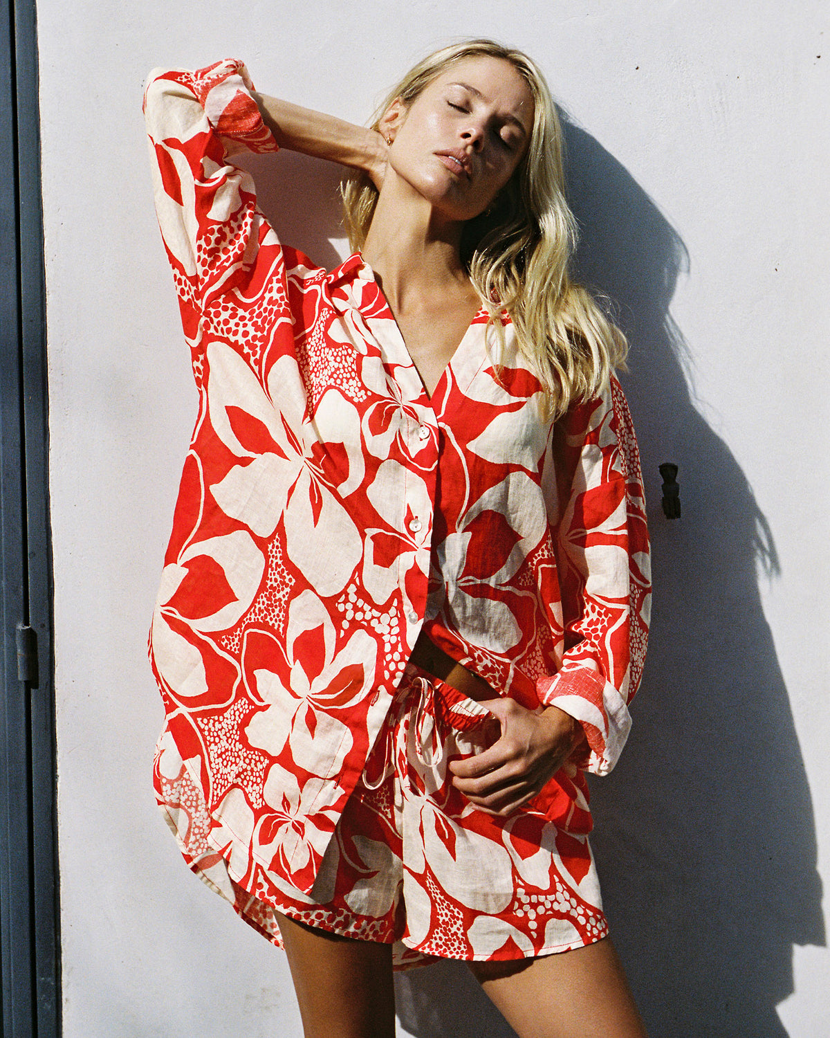 Rio Tunic - Hibiscus Bloom Hibiscus Bloom | Badge:New Arrival_#B2AC88_#ffffff' red floral linen cover up