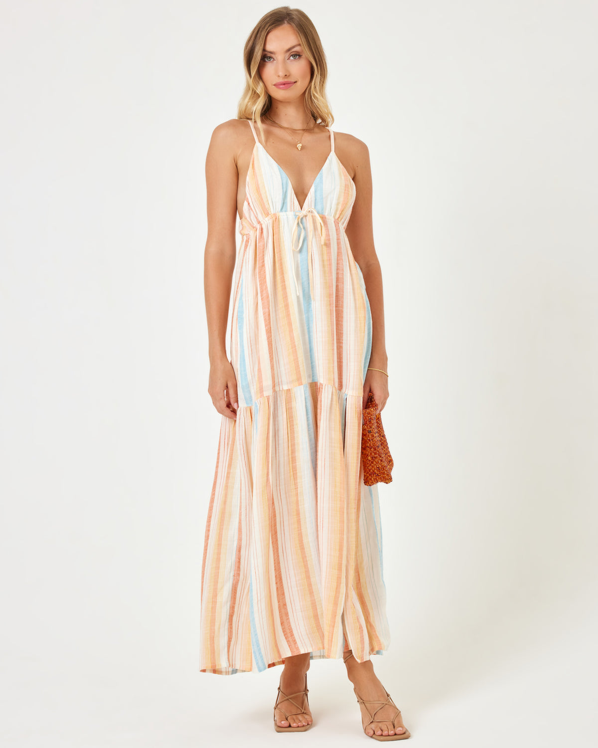 Printed Victoria Dress - Sunset Skies Stripe Sunset Skies Stripe | Model: Taylor (size: S) | Hover