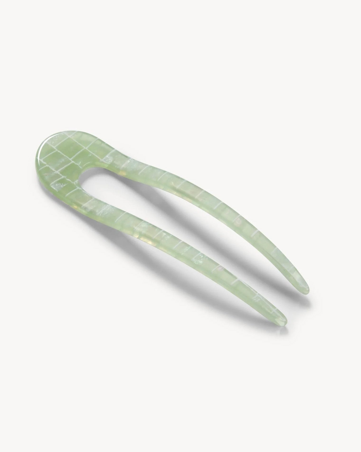 Machete French Hair Pin - Mint Angled view of the mint Machete French Hair Pin showing the resin finish.