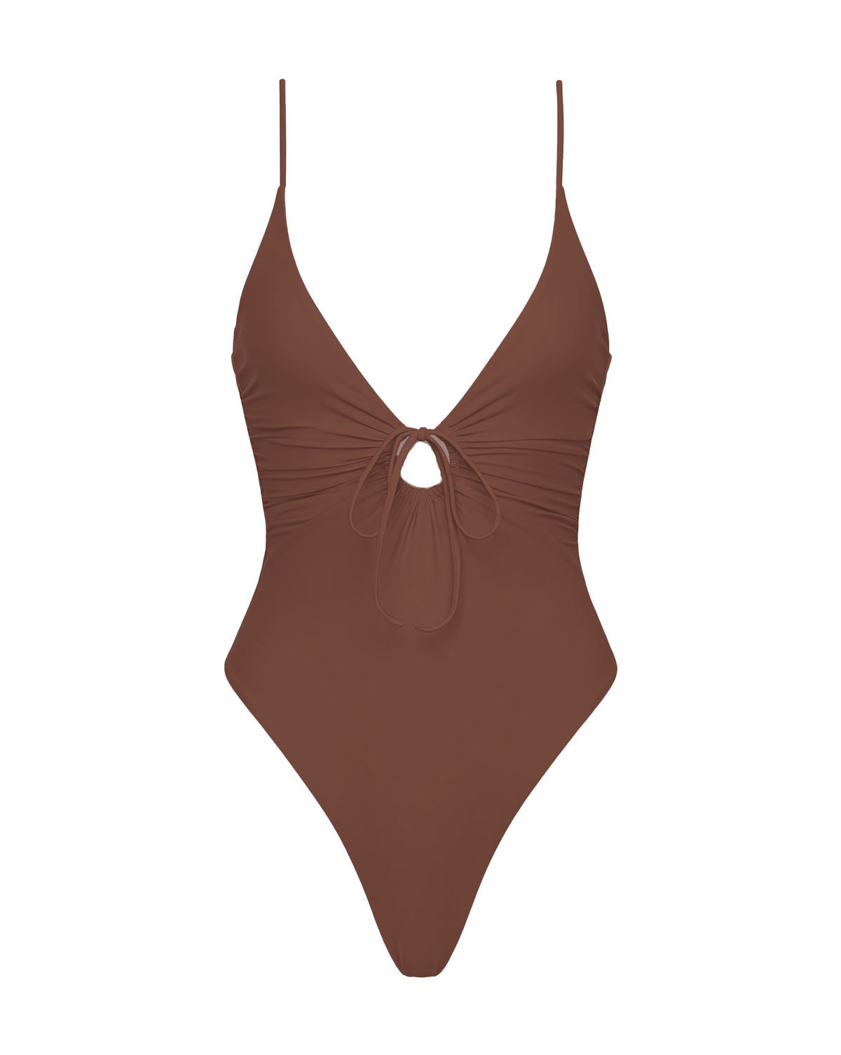 Piper One Piece Swimsuit - Cafe Off-model front view of the LSPACE cafe Piper One Piece Swimsuit.