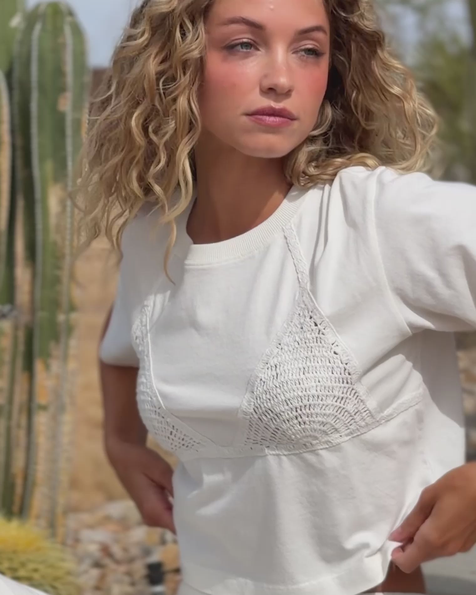 Core Top - Cream-Natural Video of model wearing the LSPACE Core Top in cream-natural.