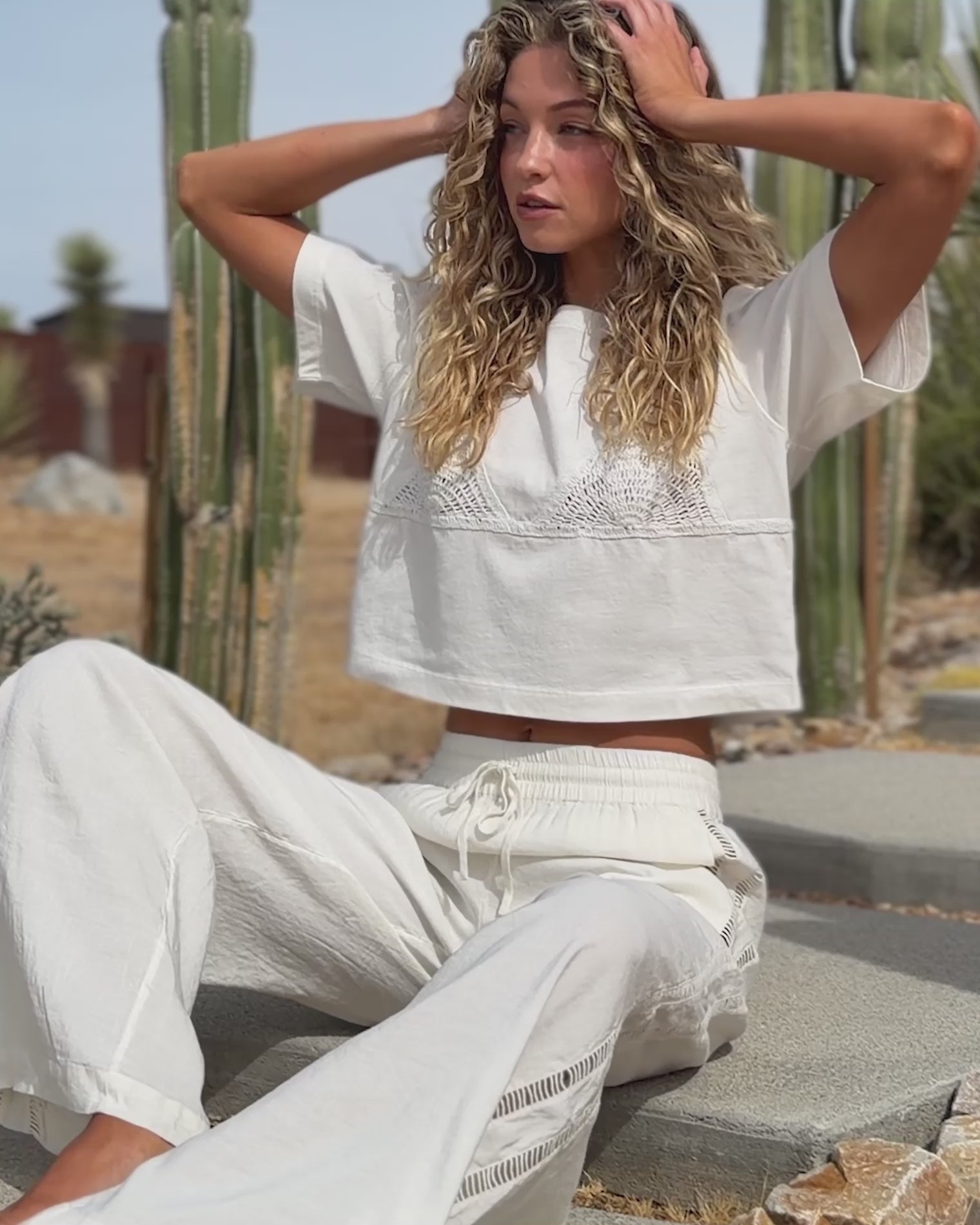 At Your Leisure Pant - Cream-Natural Video of model wearing the LSPACE At Your Leisure Pant in cream-natural.