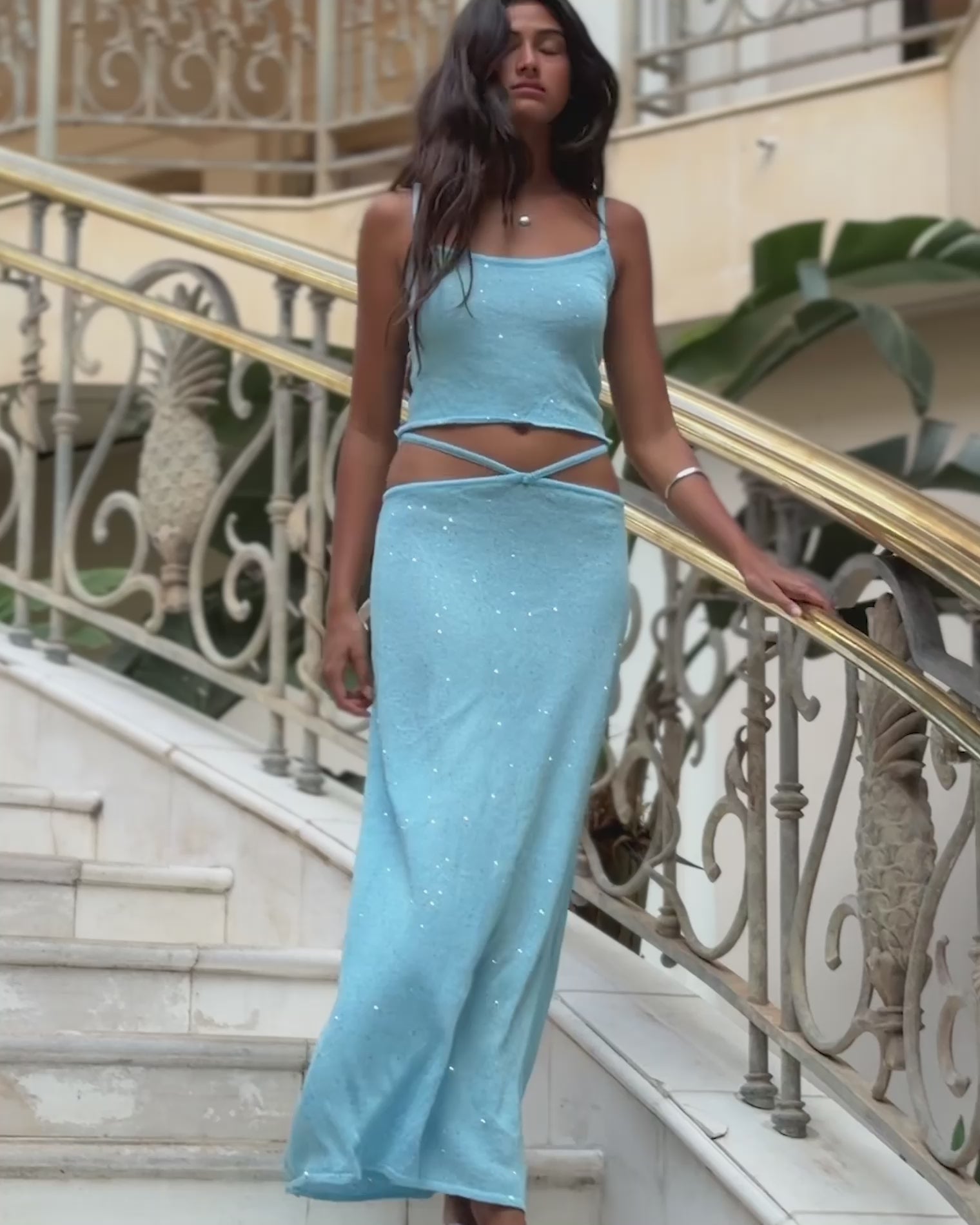 Last Light Skirt - Sky Blue Video of LSPACE Last Light Top and Skirt shown on model.