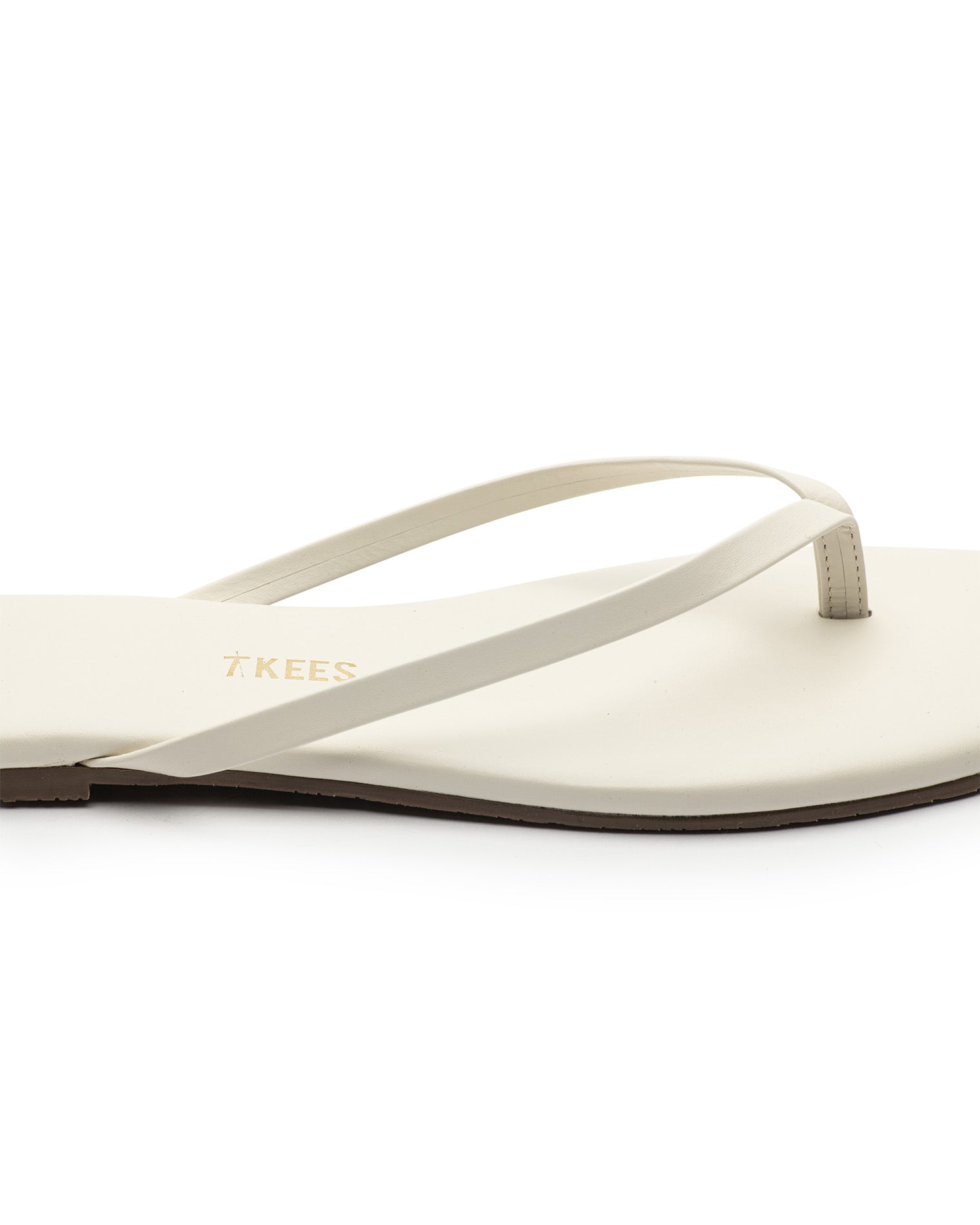 TKEES Square Toe Lily Sandals - Cream Close-up of the TKEES Square Toe Lily Sandals in cream showing the strap and footbed detail.