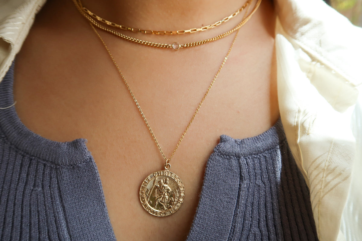 Set & Stones Saint Christopher Necklace 14k Gold Filled