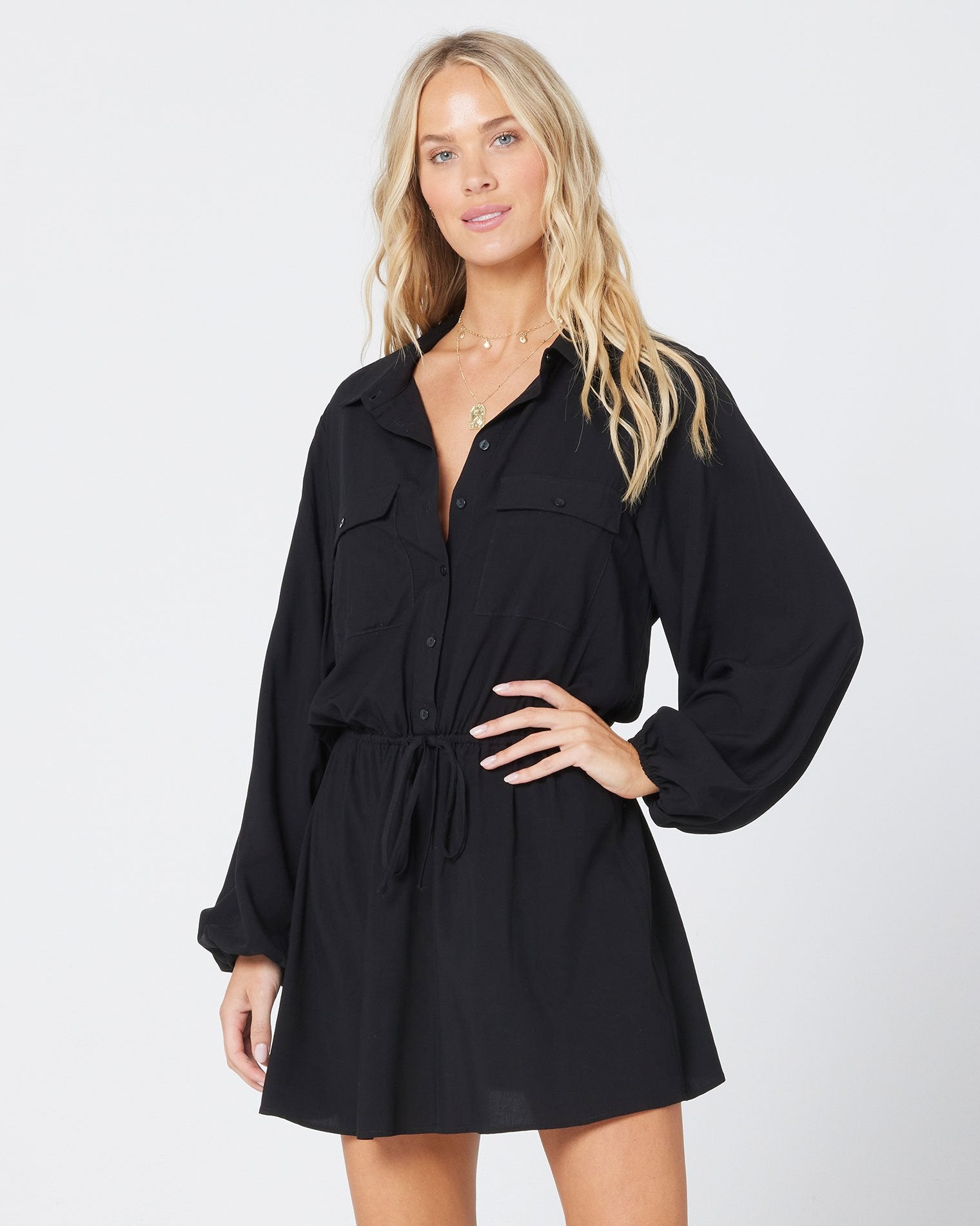 Amelia Dress - Black Black | Model: Holly (size: S)