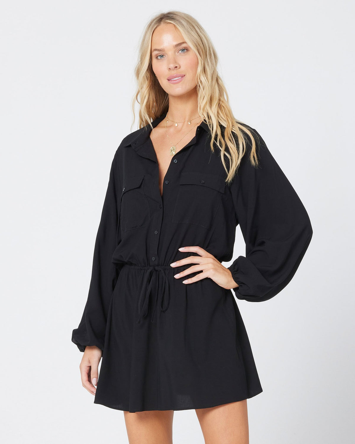 Amelia Dress - Black Black | Model: Holly (size: S)